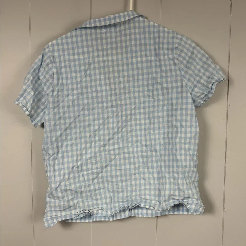 Love by Gap Blue White Gingham Button Down Pajama Top Medium Plaid Loungewear